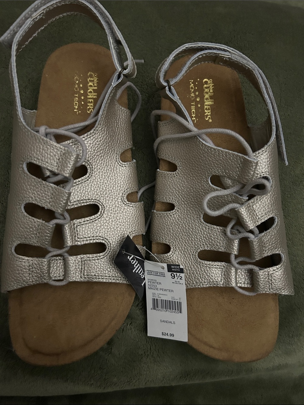 Comfort Lace-Up Metallic Pewter Sandals for Women
